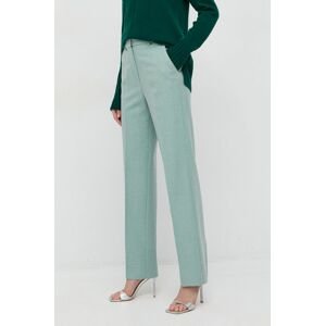 Vlněné kalhoty Beatrice B dámské, tyrkysová barva, jednoduché, high waist
