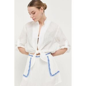 Plátěná košile Liviana Conti bílá barva, relaxed