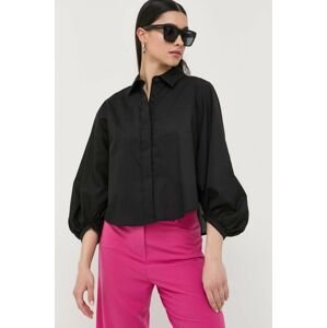 Bavlněné tričko Silvian Heach černá barva, relaxed, s klasickým límcem