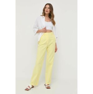 Bavlněné kalhoty Beatrice B žlutá barva, jednoduché, high waist