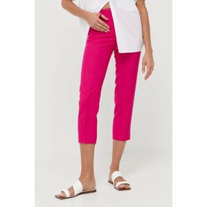 Kalhoty s příměsí lnu Liviana Conti růžová barva, fason cargo, high waist