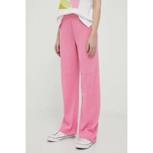 Bavlněné kalhoty Rich & Royal růžová barva, jednoduché, high waist