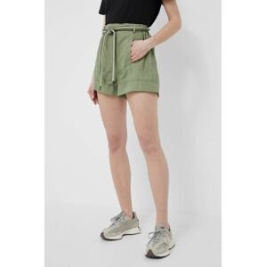Bavlněné šortky Bomboogie zelená barva, hladké, high waist