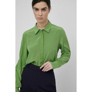 Hedvábné tričko Mos Mosh dámská, zelená barva, regular, s klasickým límcem