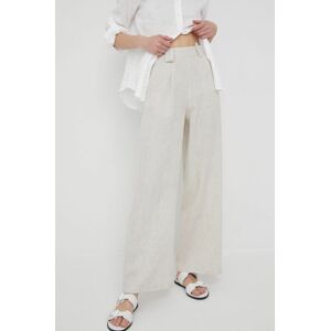 Plátěné kalhoty Bomboogie dámské, béžová barva, široké, high waist