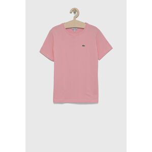 Dětské bavlněné tričko Lacoste růžová barva, hladký