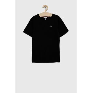 Dětské bavlněné tričko Lacoste černá barva, hladký