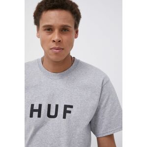 Bavlněné tričko HUF šedá barva, s potiskem