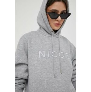Mikina Nicce dámská, šedá barva, s kapucí, s aplikací