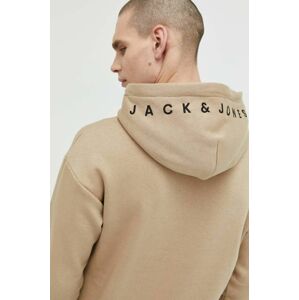 Mikina Jack & Jones JJESTAR pánská, béžová barva, s kapucí, s aplikací
