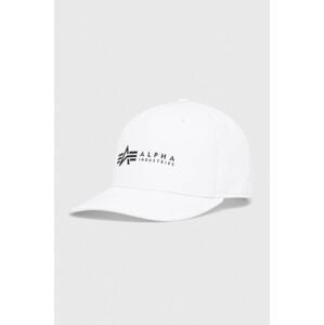 Bavlněná čepice Alpha Industries bílá barva, s potiskem