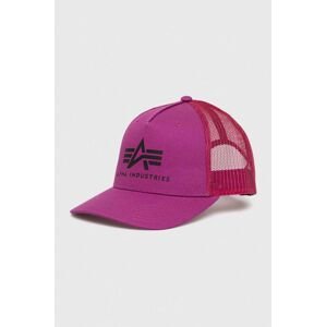 Bavlněná čepice Alpha Industries fialová barva, s potiskem