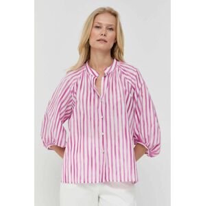 Košile ze směsi hedvábí Marella růžová barva, relaxed, se stojáčkem