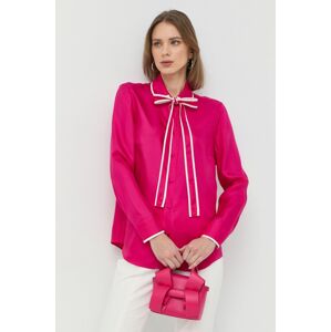 Hedvábné tričko Red Valentino růžová barva, regular, s klasickým límcem
