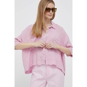 Plátěná košile Deha růžová barva, relaxed, s klasickým límcem