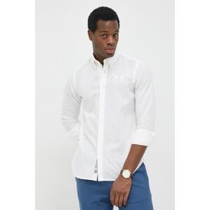 Košile ze směsi lnu La Martina bílá barva, slim, s límečkem button-down