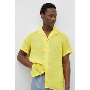 Plátěná košile Drykorn žlutá barva, regular