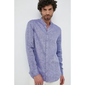 Plátěná košile Emporio Armani fialová barva, regular, s límečkem button-down