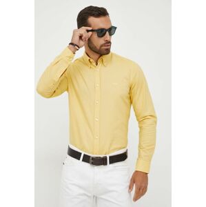 Bavlněné tričko BOSS BOSS ORANGE žlutá barva, regular, s italským límcem