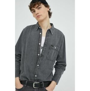 Džínová košile Lee pánská, šedá barva, regular, s klasickým límcem