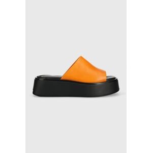 Kožené pantofle Vagabond Shoemakers COURTNEY dámské, oranžová barva, na platformě, 5334.601.44