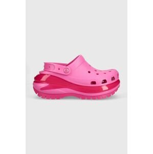 Pantofle Crocs Classic Mega Crush Clog dámské, růžová barva, na platformě, 207988