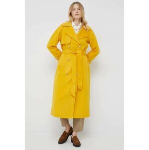 vlněný kabát Tommy Hilfiger , žlutá barva, přechodný, dvouřadový