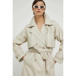 Kabát Abercrombie & Fitch dámský, béžová barva, přechodný, dvouřadový