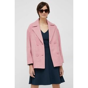 Kabát s příměsí vlny Sisley Růžová barva, přechodný, dvouřadový