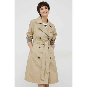 Trench kabát GAP dámský, béžová barva, přechodný, dvouřadový
