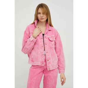 Džínová bunda Wrangler dámská, růžová barva, přechodná, oversize