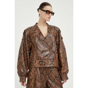 Kožená bunda Gestuz Rivera dámská, hnědá barva, přechodná, oversize