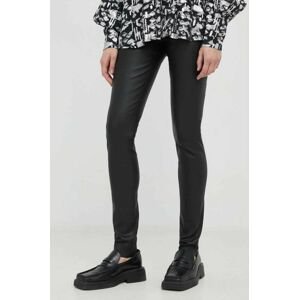 Kožené kalhoty Bruuns Bazaar Christa dámské, černá barva