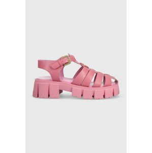 Kožené sandály Love Moschino dámské, růžová barva, na platformě, JA16226G0GIA0618