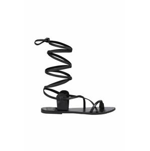 Kožené sandály Manebi Tie-Up Leather Sandals dámské, černá barva, L 7.0 Y0