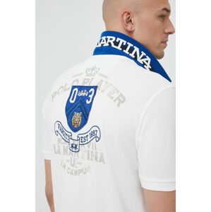 Bavlněné polo tričko La Martina bílá barva, s aplikací