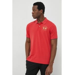 Polo tričko La Martina červená barva, s aplikací
