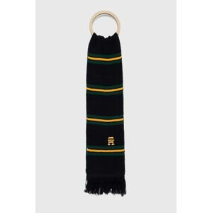 Bavlněný šátek Tommy Hilfiger tmavomodrá barva, vzorovaný