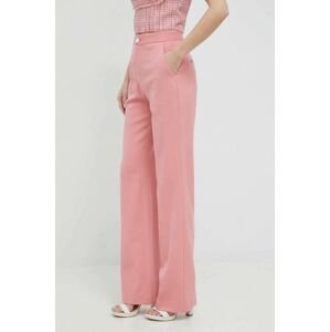 Kalhoty se směsi vlny Custommade Petry dámské, růžová barva, široké, high waist