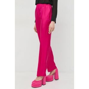 Hedvábné kalhoty Red Valentino dámské, růžová barva, jednoduché, high waist