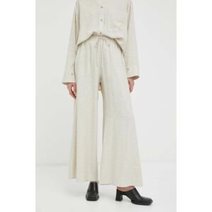 Kalhoty s příměsí lnu By Malene Birger Pisca béžová barva, high waist