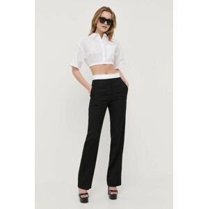 Vlněné kalhoty Victoria Beckham černá barva, jednoduché, high waist