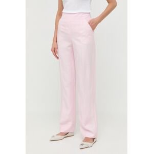 Kalhoty s příměsí lnu Luisa Spagnoli růžová barva, high waist