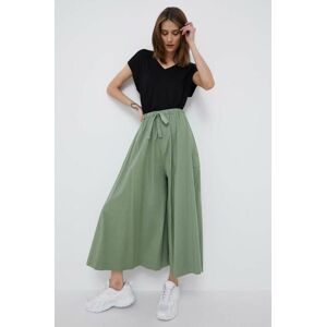 Kalhoty Deha dámské, zelená barva, střih culottes, high waist