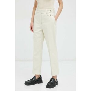 Bavlněné kalhoty Lovechild béžová barva, široké, high waist