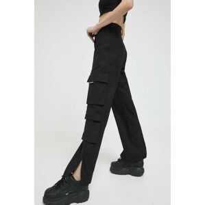 Bavlněné kalhoty Sixth June černá barva, kapsáče, high waist
