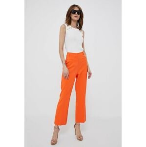 Kalhoty Artigli dámské, oranžová barva, jednoduché, high waist