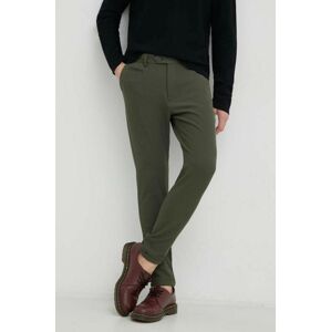 Kalhoty Les Deux pánské, zelená barva, přiléhavé