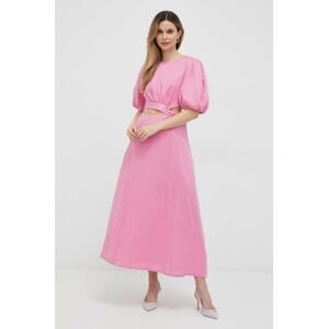 Plátěné šaty Bardot růžová barva, maxi