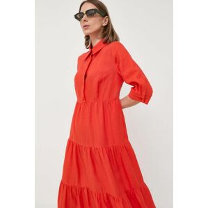 Plátěné šaty Luisa Spagnoli oranžová barva, midi